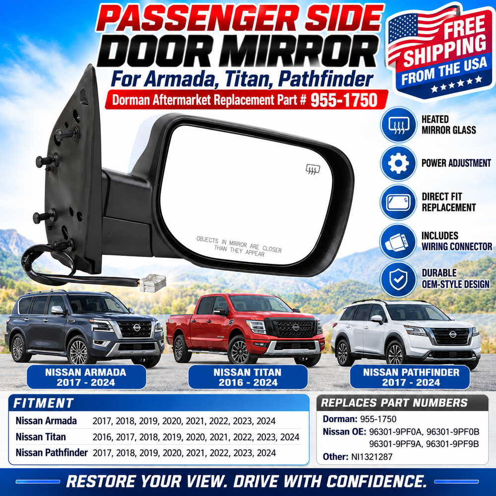 Passenger Side Door Mirror for Armada, Titan, Pathfinder Dorman 955-1750